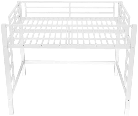 Bellemave Full Size Metal Loft Bed Frame with 2 Ladders, High Guardrail & Sturdy Iron Construction, Space-Saving Adult Loft Bed for Dorms, Safe for Kids, Teens, No Box Spring Needed, White