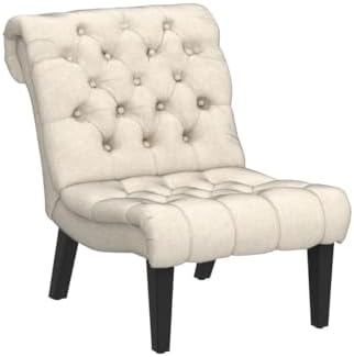 Armless Modern Accent Chair Set of 2 for Bedroom, Cream Fabric