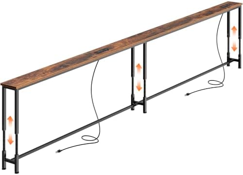 Huuger 118.1 Inch Sofa Table with Power Outlets, Skinny Behind Couch Table
