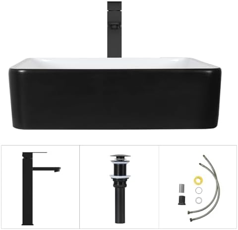 24 Inch White Bathroom Vanity with Marble Texture Top, Traditional Standing Pedestal Cabinet with White and Black Ceramic Sink