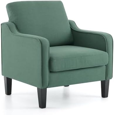 VINGLI Accent Chair, Linen Upholstered Green Armchair for Living Room