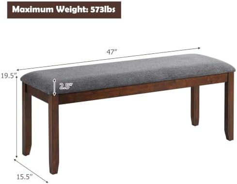 GIANTEX Dining Room Bench with Upholstered Padded Seat, 660lbs Capacity, 47" x 15.5" x 19.5" Ottoman, Wood Kitchen Table Bench for Entryway, Bedroom End of Bed, Grey