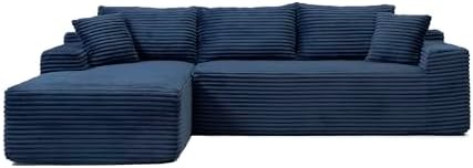 105-Inch L-Shaped Left Facing Corner Compressed Sofa Modular Sectional Boneless Cloud Sofa Floor Foam Couch with Chaise Lounge, Corduroy Corner Boneless Cloud Couch
