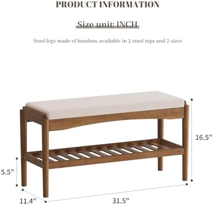 STDDRE Shoe Bench Entryway Bamboo 2-Tier Shoe Rack with Cushion Padded Seat Shoe Bench Organizer Stable for Entry, Hallway, Living Room, Bedroom, Closet (31.5 * 11.4 * 16.5IN, Brown-Beige)