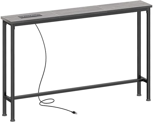SUPERJARE 39.4 inch Narrow Behind Couch Table with Charging Stations