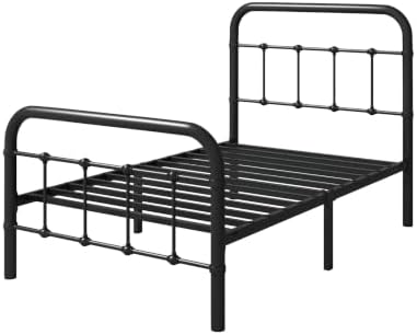 Allewie Twin Metal Bed Frame with Victorian Iron-Art Headboard, Black