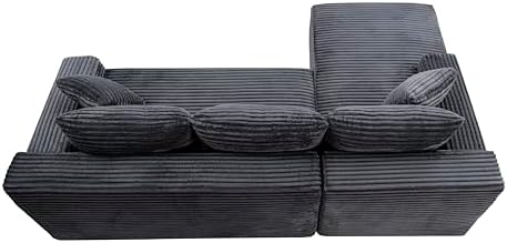 95" L-Shaped Cloud Sectional Couch, Left Facing Modular Compressed Boneless Sectional Sofa with Chaise Lounge, Plush Corduroy Boneless Corner Sofa for Living Room