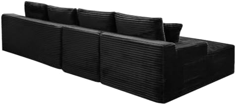 135-Inch U-Shaped Compressed Cloud Sofa Modular Boneless Cloud Sectional Sofa W/Left Facing Chaise Lounger and Ottoman, Oversized Plush Corduroy Corner Boneless Foam Couches