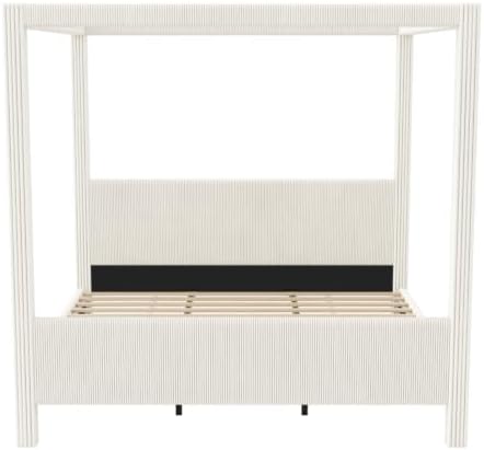 King Size Canopy Bed with Upholstered Headboard & Footboard, Beige
