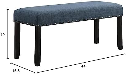 Roundhill Furniture Biony Fabric Dining Bench with Nailhead Trim, Blue