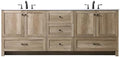 84" Pre-Assembled Bathroom Vanity with Sink, Engineered Wood, Ivory White Engineered Marble Countertop Attached, Double Rectangle Porcelain Sink, 5 Soft-Close Drawers, Natural Oak