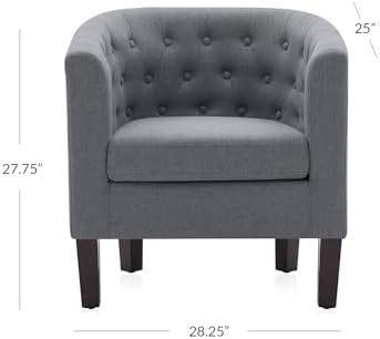 BELLEZE Accent Barrel Arm Chair, Set of 2 Modern Comfy Upholstered Tufted Club Chair with Sturdy Legs and Linen Fabric for Bedroom Living Room - Gray