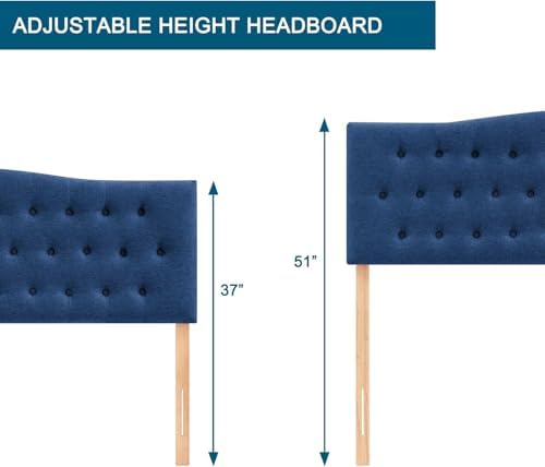 Tufted Headboard Full Size, Solid Wood Adjustable Height Head Board, Blue