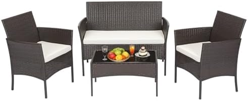 FDW 4-Piece Patio Furniture Set | Brown | Outdoor Wicker Furniture