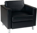 OSP Home Furnishings Pacific Armchair with Padded Box Spring Seats and Silver Finish Legs, Black Vinyl