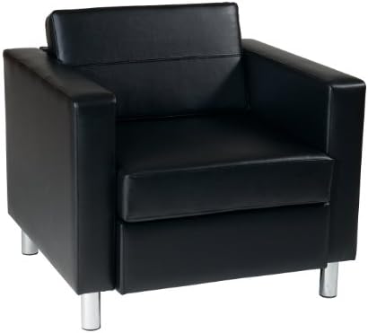 OSP Home Furnishings Pacific Armchair with Padded Box Spring Seats and Silver Finish Legs, Black Vinyl