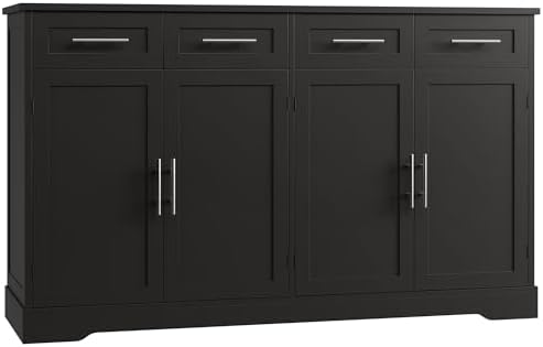 HOSTACK 60" W Sideboard Buffet Cabinet with Storage, Kitchen Cabinet, Black