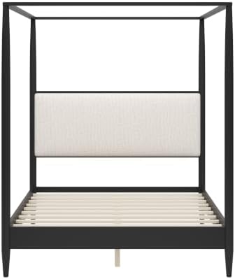 Queen Size Wood Canopy Bed Frame, Black Vintage Four-Posters Platform Beds