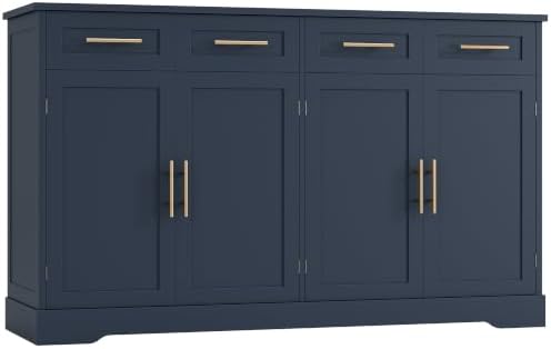 HOSTACK Sideboard Buffet Cabinet with Storage, Kitchen Cabinet, Blue/Gold