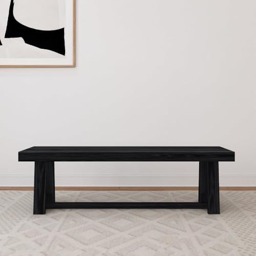 Plank+Beam Classic Dining Bench, 60 Inch, Black Wirebrush