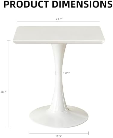 Square Dining Table, 24" Tulip Table with Thickened Tabletop & Metal Pedestal, Mid Century Modern Bistro Table for Kitchen, Small Places, Living Room, Cafe (White)