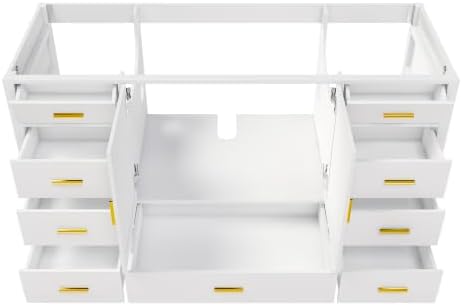 Montary 60" Modern Bathroom Vanity Base Cabinet, Solid Wood Construction | Soft-Close Double Doors & 9 Full-Extension Drawers(Basin & Top Not Included),White