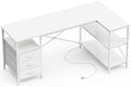 Huuger L Shaped Office Desk with Power Outlets & 3 Drawers