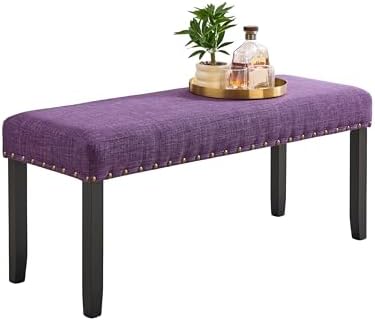 Roundhill Furniture Biony Fabric Dining Bench with Nailhead Trim, Purple