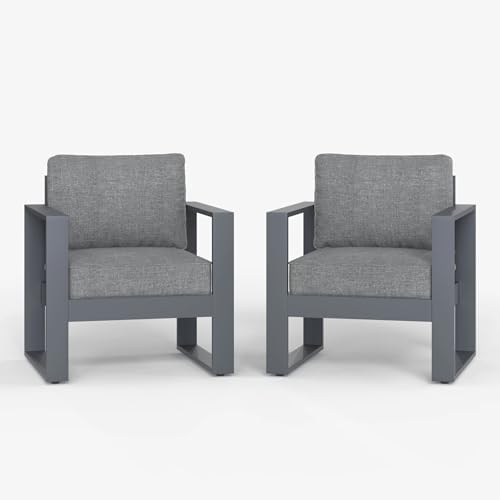 LayinSun Outdoor Patio Aluminum Chair, Metal Modern Armchair Set of 2 with Washable Thick Cushions