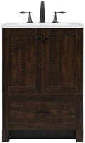 24" Pre-Assembled Bathroom Vanity with Sink, Engineered Wood, Ivory White Engineered Marble Countertop Attached, Single Rectangle Porcelain Sink, 1 Soft-Close Drawers, Expresso