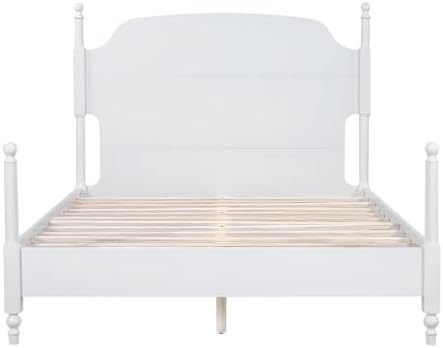 Christopher Knight Home Kane Wooden Queen Bed Frame with Headboard, Farmhouse Queen Size Bed Frame and Arched Headboard, 4-Poster Queen Bedframe with Slats Support, No Box Spring Needed, White