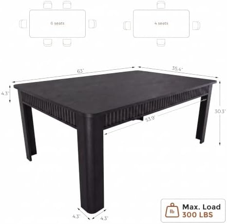 MapleGrace 63" Rectangle Dining Table for 4-6, Wooden Kitchen Table, Black