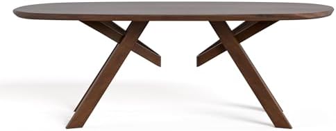 Furniture of America Nazaen VI 82.5" Mid-Century Modern Solid Wood Live Edge Dining Table with Steel Support, Walnut Finish, Seats 6–8