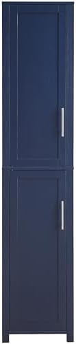 Crosley Furniture Savannah Linen Storage Cabinet, Laundry Room, Bathroom Organizer with Shelves, Navy