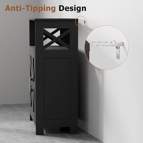 Homhedy Farmhouse Bathroom Storage Cabinet with Doors, Small Floor Cabinet | Toilet Paper Cabinet with Adjustable Shelf, Freestanding Storage Cabinet for Kitchen/Laundry/Living Room, 24"W, Black