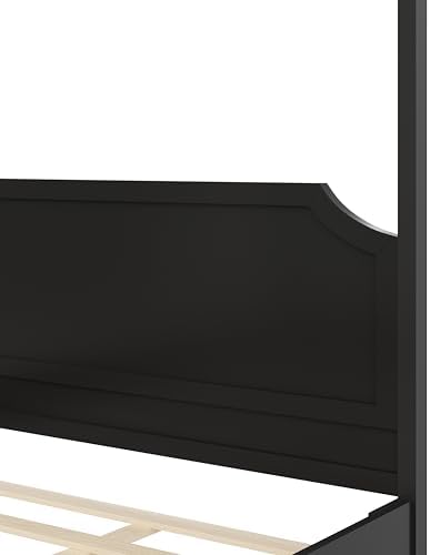 LUMISOL King Size Wood Canopy Platform Bed with Headboard, Vintage Four-Poster Platform Beds with Slat Support and Under-Bed Storage Space, 4 Corner Canopy Bed Post Frame, Black