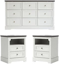 KIGOTY Farmhouse Bedroom Set, 3 Pcs Dresser and Nightstand Sets, 9 Drawer Dresser & 2 Drawer Nightstand Set with Charging Station,Rustic Wood Bedroom Furniture Set for Home