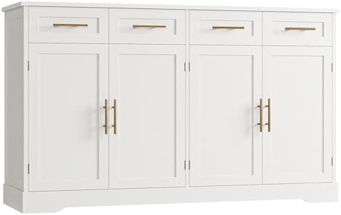 HOSTACK 60" W Sideboard Buffet Cabinet with Storage, Kitchen Cabinet, White