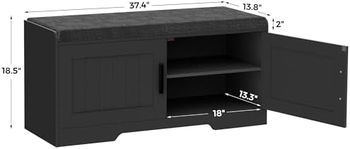 Homleke Shoe Storage Bench, 2 Doors & Thickened Padded Seat Cushion