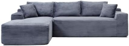 105-Inch L-Shaped Left Facing Corner Compressed Sofa Modular Sectional Boneless Cloud Sofa Floor Foam Couch with Chaise Lounge, Corduroy Corner Boneless Cloud Couch