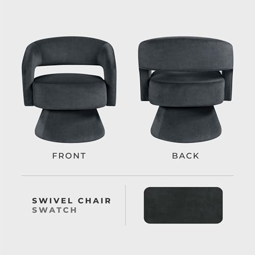 Lexicon Swivel Accent Chair, Modern Velvet Round Barrel Chair, Dark Gray