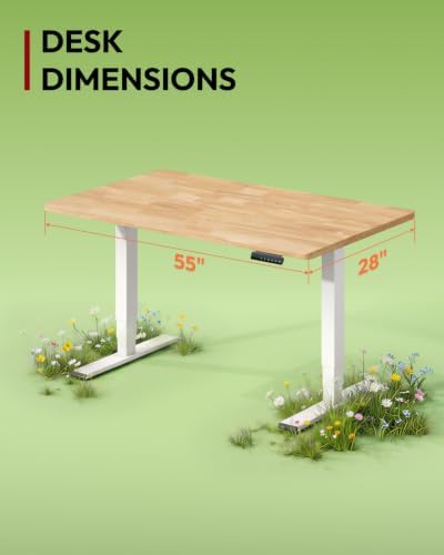 SANODESK Solid Rubberwood Standing Desk Dual Motor 55"x28" Maple/White