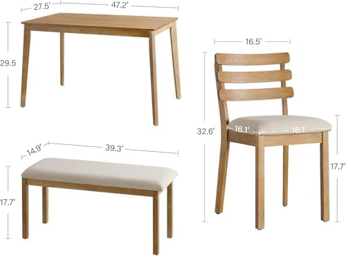 Dining Table Set for 6, Wooden Farmhouse Table, 6 Upholstered Chairs