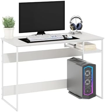 Furinno Moretti 45-Inch Wide Metal Frame Desk, Solid White
