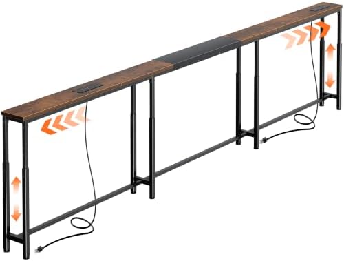 Huuger Narrow Console Table with Power Outlets & USB-C, Rustic Brown
