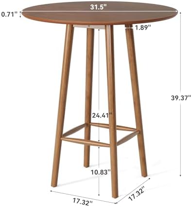 LITTLE TREE Solid Wood Bar Table, 39.37-Inch Round Bistro Table with Sturdy Frame, for Living Room, Dining Room, Small Space (Rustic Walnut)