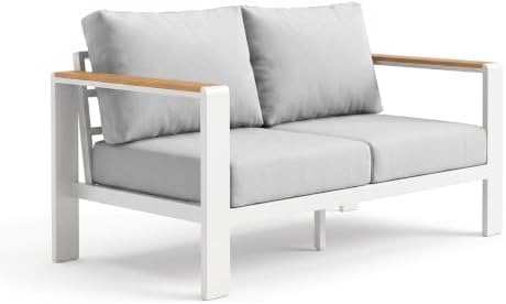 Aluminum Outdoor Patio Loveseat, Rustproof 2-Seater Sofa with Thick Removable & Washable Cushions, All-Weather Patio Furniture Couch for Deck, Balcony, Porch, Yard, Garden, Poolside, or Indoor, White