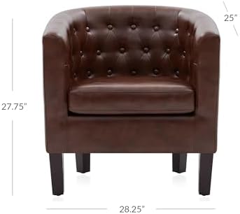 BELLEZE Caramel Accent Chairs for Living Room, Set of 2 Elegant Arm Chairs, Upholstered Tufted Barrel Chairs Club Chairs for Bedroom with Sturdy Legs and Faux Leather - Berlinda (Caramel)