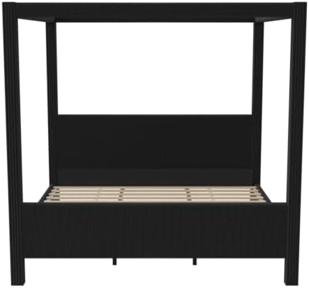 King Size Canopy Bed with Upholstered Headboard & Footboard, Black