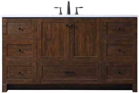 60" Pre-Assembled Bathroom Vanity with Sink, Engineered Wood, Ivory White Engineered Marble Countertop Attached, Single Rectangle Porcelain Sink, 7 Soft-Close Drawers, Expresso